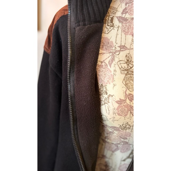 Vintage Trail Mens Black Zip Up Sweater Jacket Suede Size Large eclectic grandpa - Picture 3 of 7